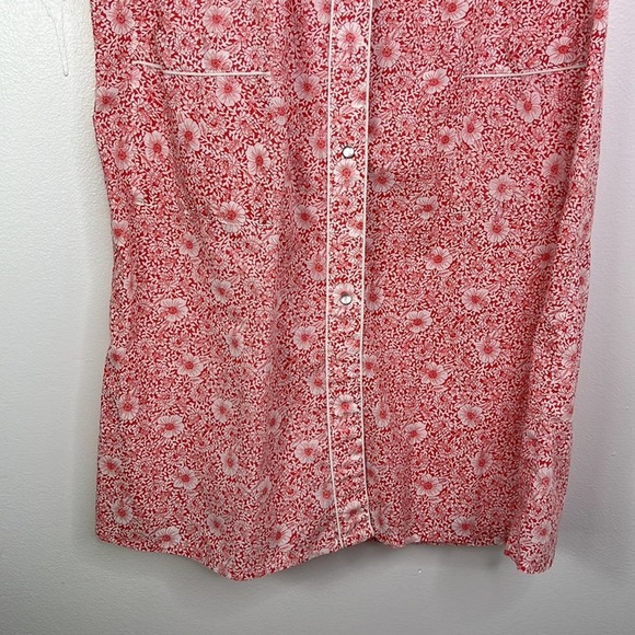 VINTAGE Floral Snap Up House Dress, House Coat, Robe, Mumu Red & White Womens S - Picture 3 of 7